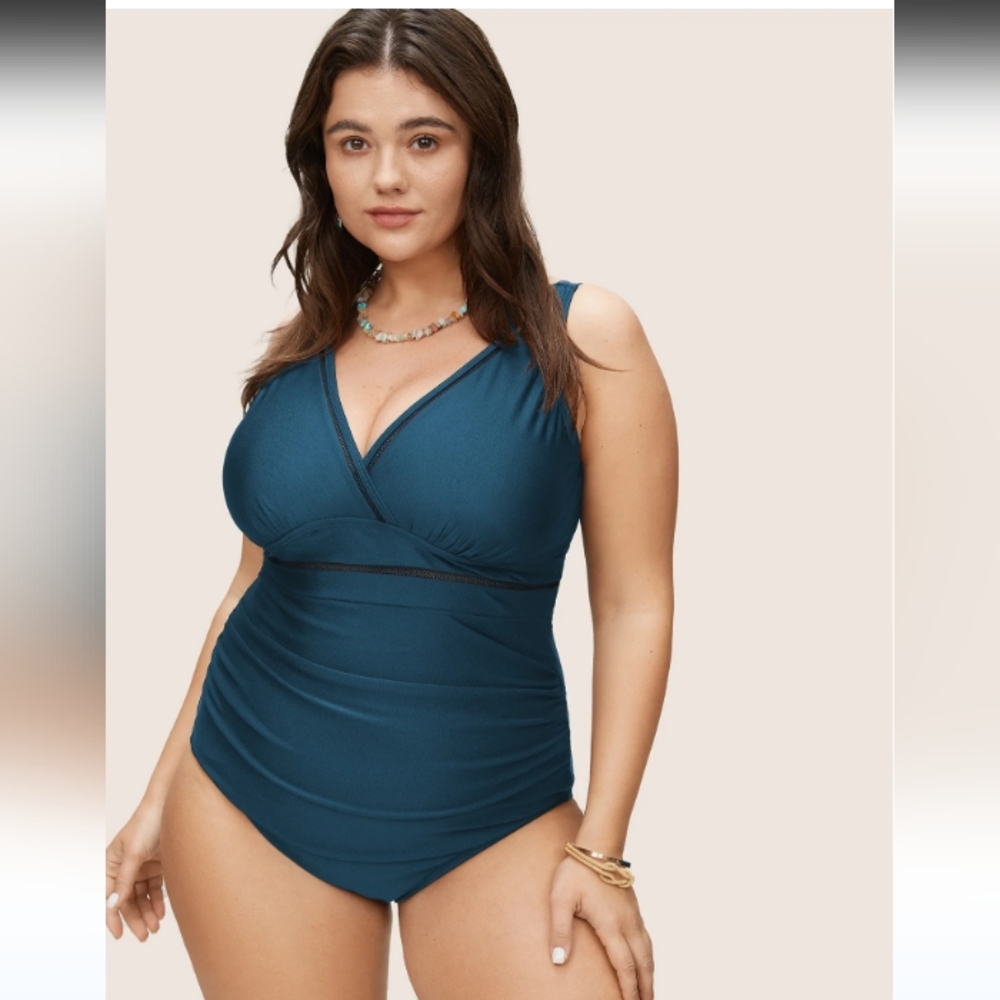 Bloomchic Cyan Solid Adjustable Straps Gathered O… - image 1